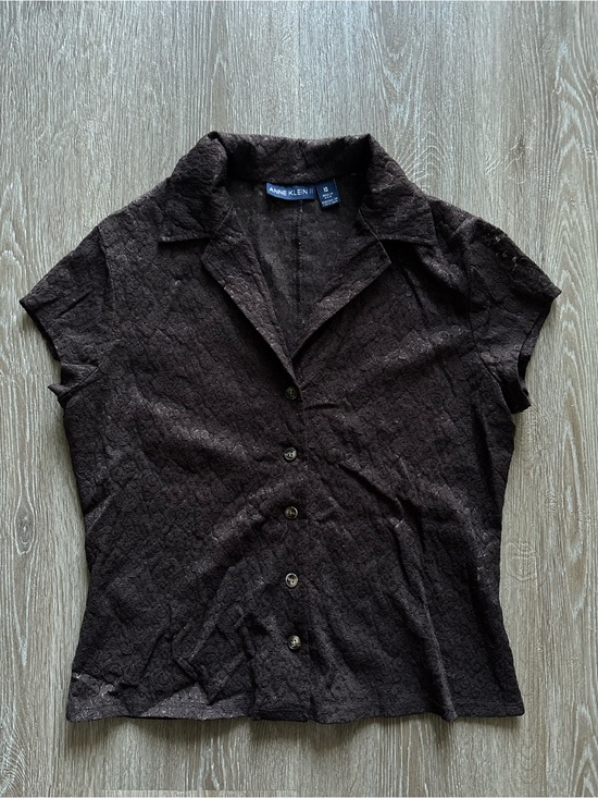 Anne Klein Tops - Anne Klein Brown Lace Button Front Blouse - Size 10